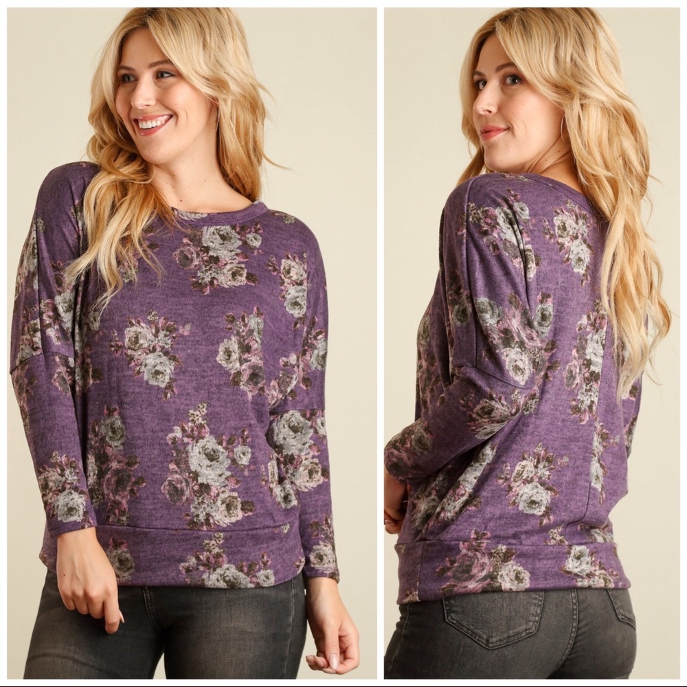 Purple Floral Sweater Top